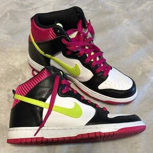 Nike High-Top Sneakers in White, Black, Neon Yellow & Hot Pink